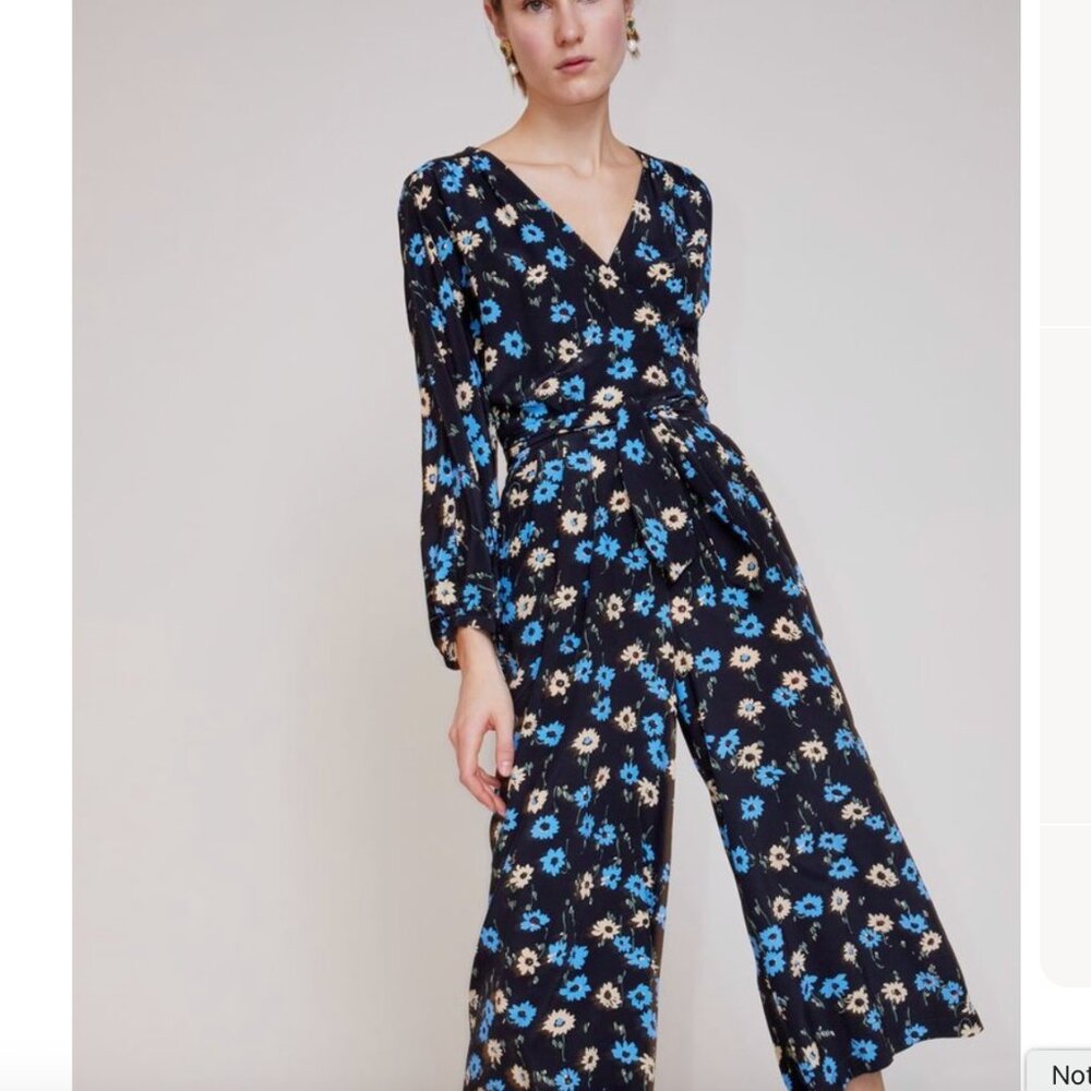 No. 6 Store Romy Jumpsuit in Black and Blue Falling Floral